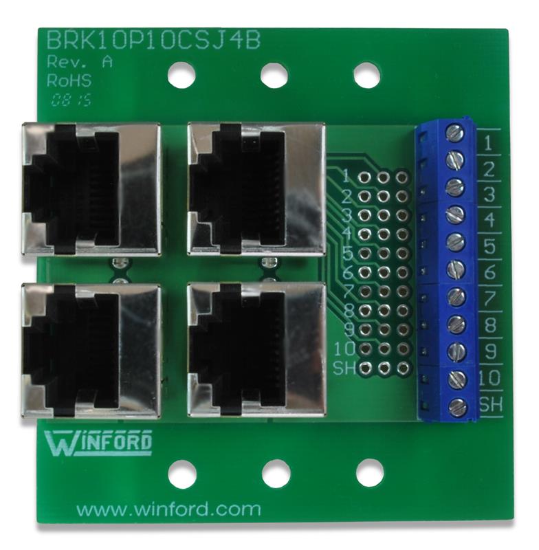 RJ50 10P10C Modular Jack Breakout/Buss Board with Screw Terminals