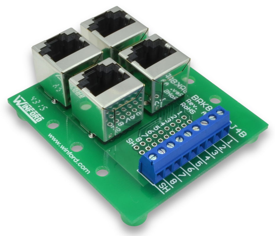 RJ45 8P8C Shielded 4Way Modular Jack Breakout/Buss Board Winford