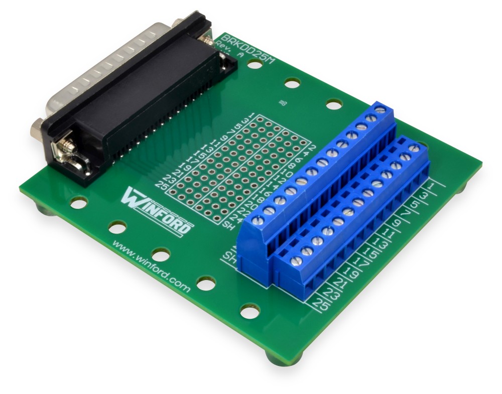 DB25 Compact Breakout Board with Double Deck Terminals Winford