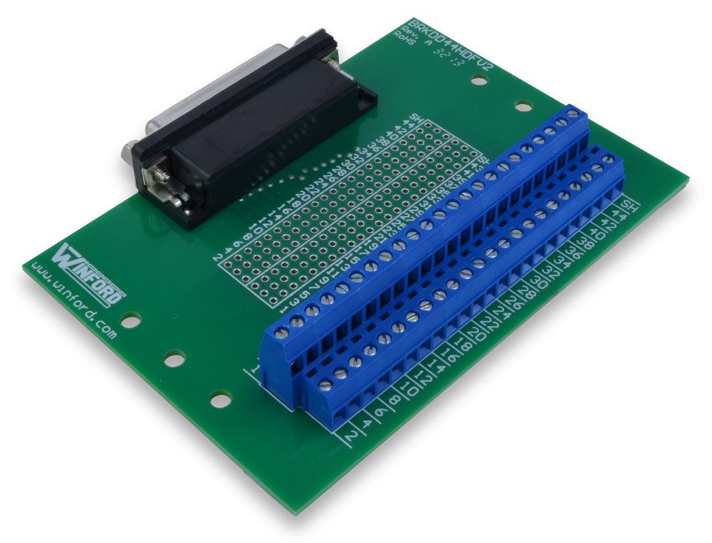 DB44HD Breakout Board with Screw Terminals Winford Engineering