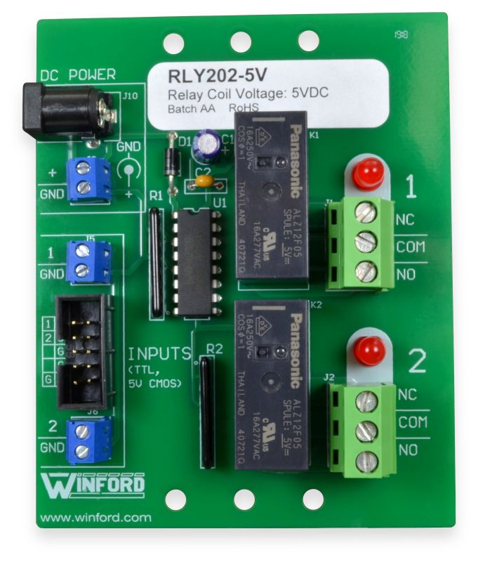 Relay Board TTL Logic Level Inputs, 2 SPDT 15A Relays Winford