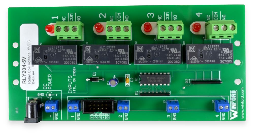 Relay Board TTL Logic Level Inputs, 4 SPDT 15A Relays Winford