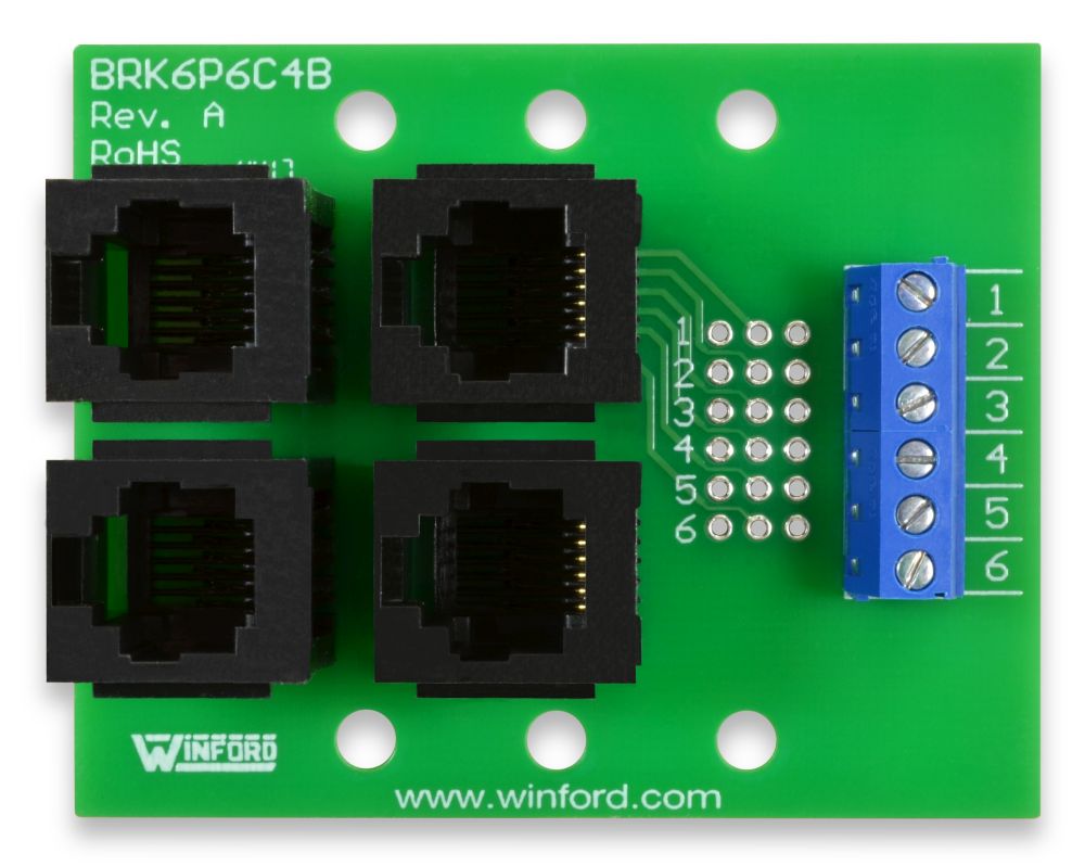 6P6C Modular Jack Breakout/Buss Board with Screw Terminals Winford