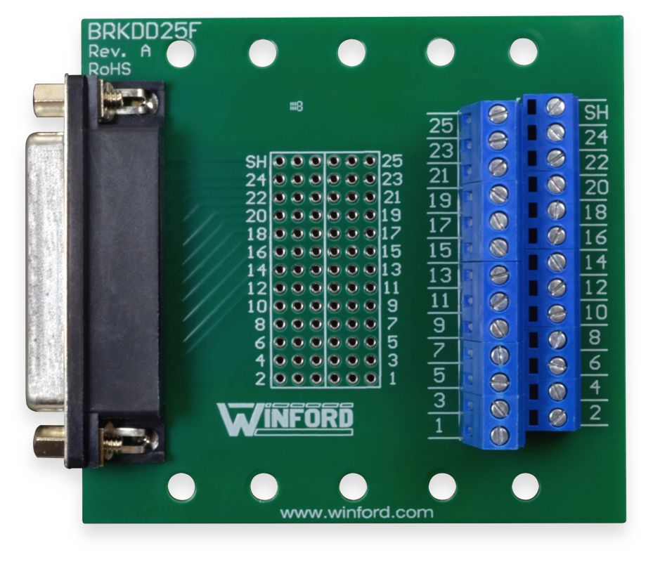 DB25 Compact Breakout Board with Double Deck Terminals - Winford