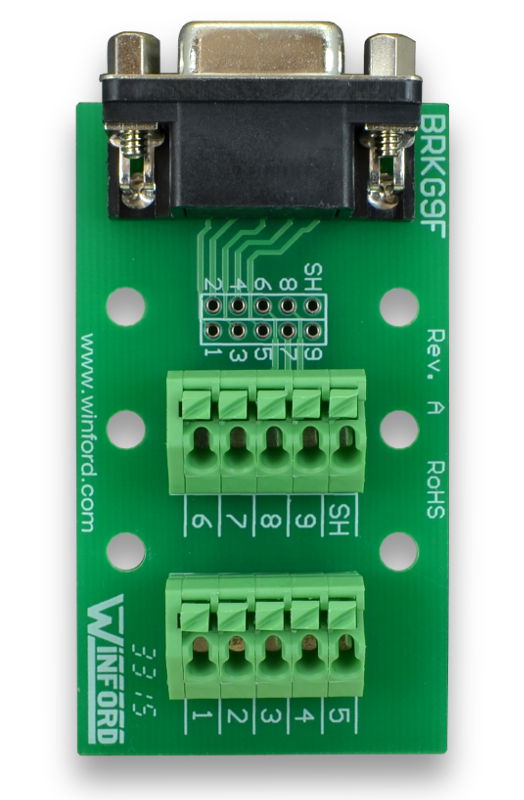 DB9 Breakout Board with Spring Connection Terminals - Winford Engineering