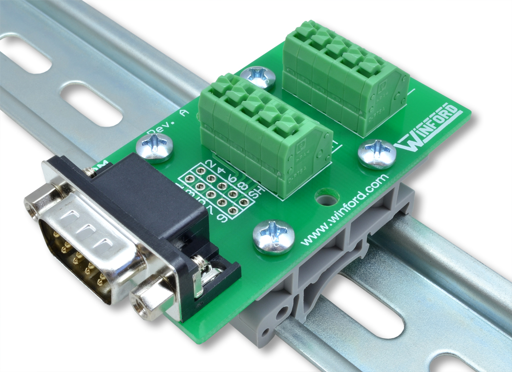 DB9 Breakout Board with Spring Connection Terminals - Winford Engineering