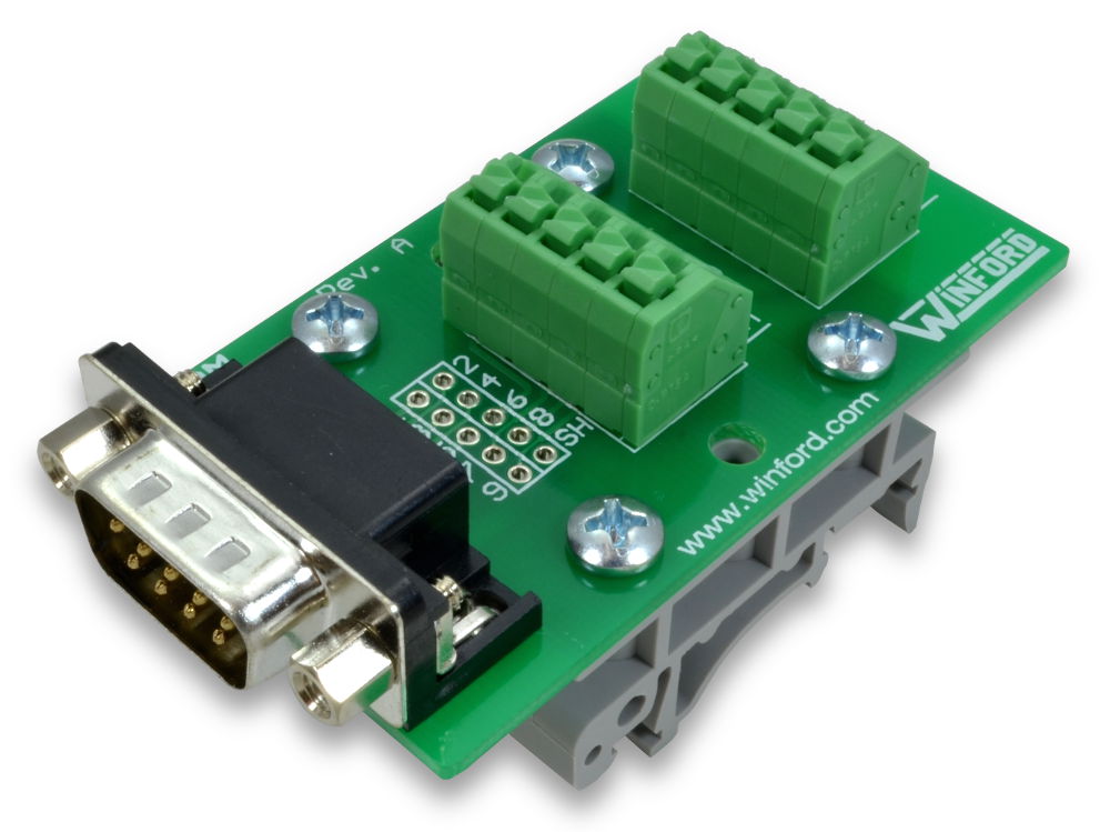 DB9 Breakout Board with Spring Connection Terminals - Winford Engineering