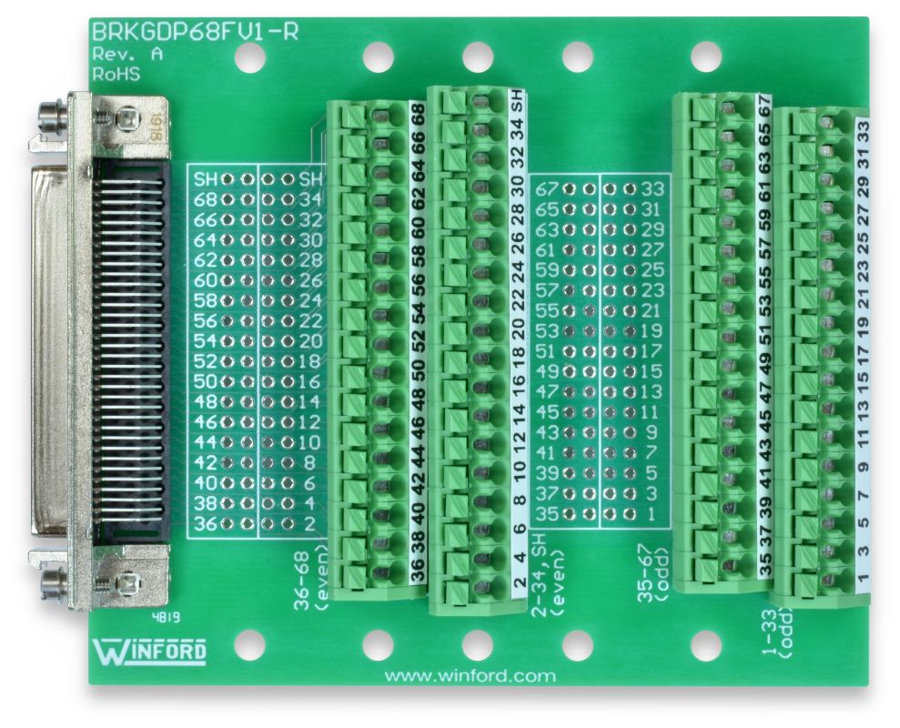 HalfPitch DSUB 68Pin Breakout Board with Spring Terminals Winford