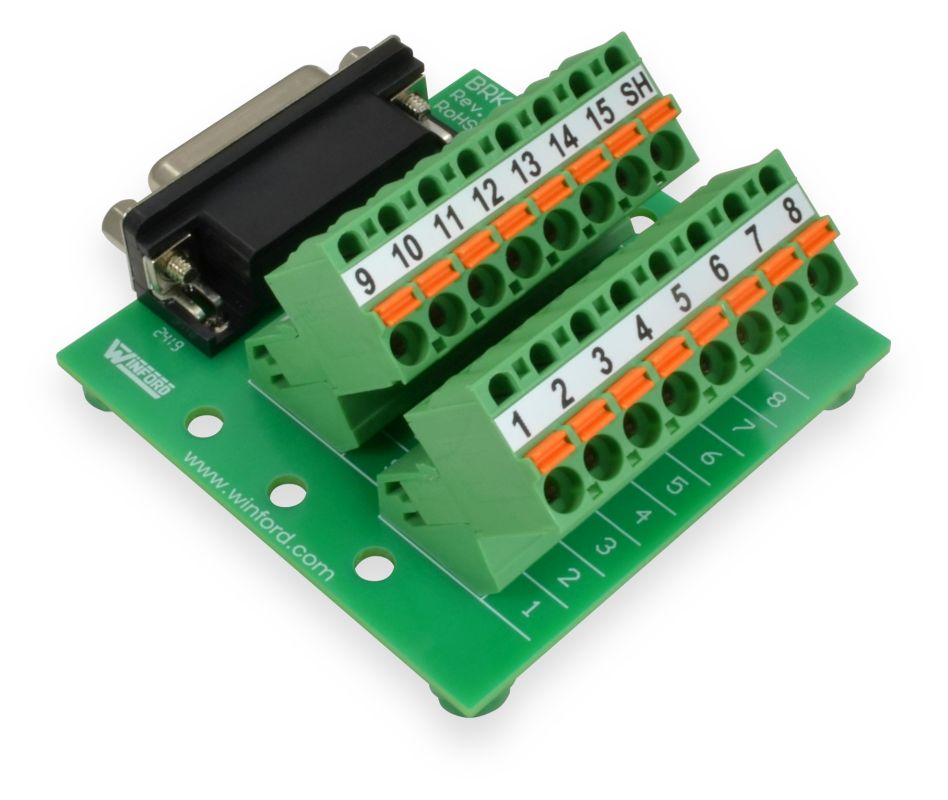 Db15 pluggable terminal breakout boards winford engineering