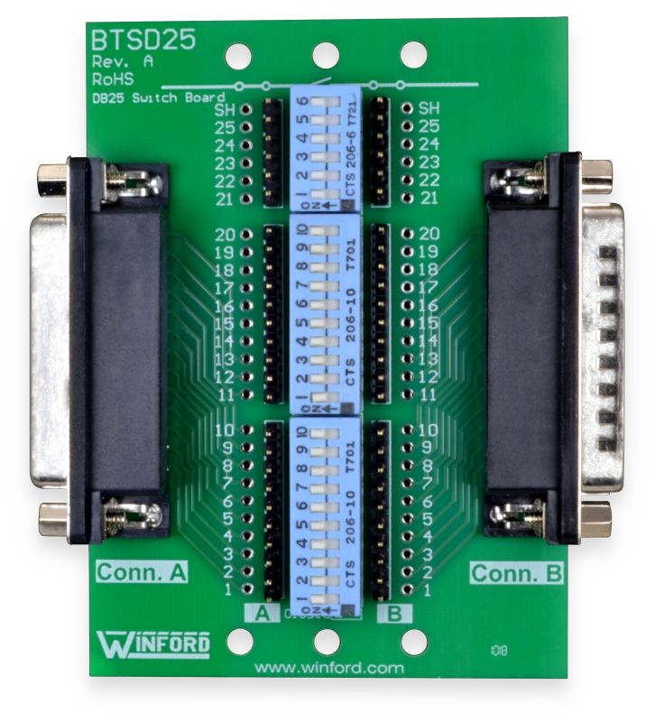 Diagnostic breakout board with switches db25 connector winford