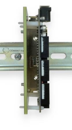 Front View of Device Mounted on DIN Plate and on DIN Rail