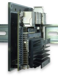 Front View of Device Mounted on DIN Plate and on DIN Rail