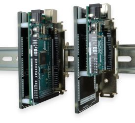 Front View of Device Mounted on DIN Plate and on DIN Rail
