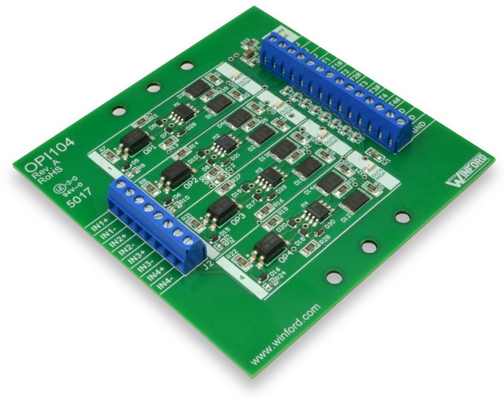 OptoIsolator Board 4 Channels, Buffered Outputs Winford Engineering