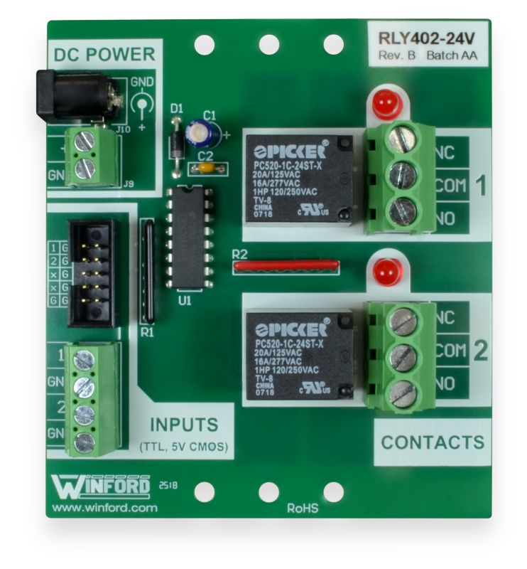 Relay Board TTL Logic Level Inputs, 2 SPDT 16A Relays Winford