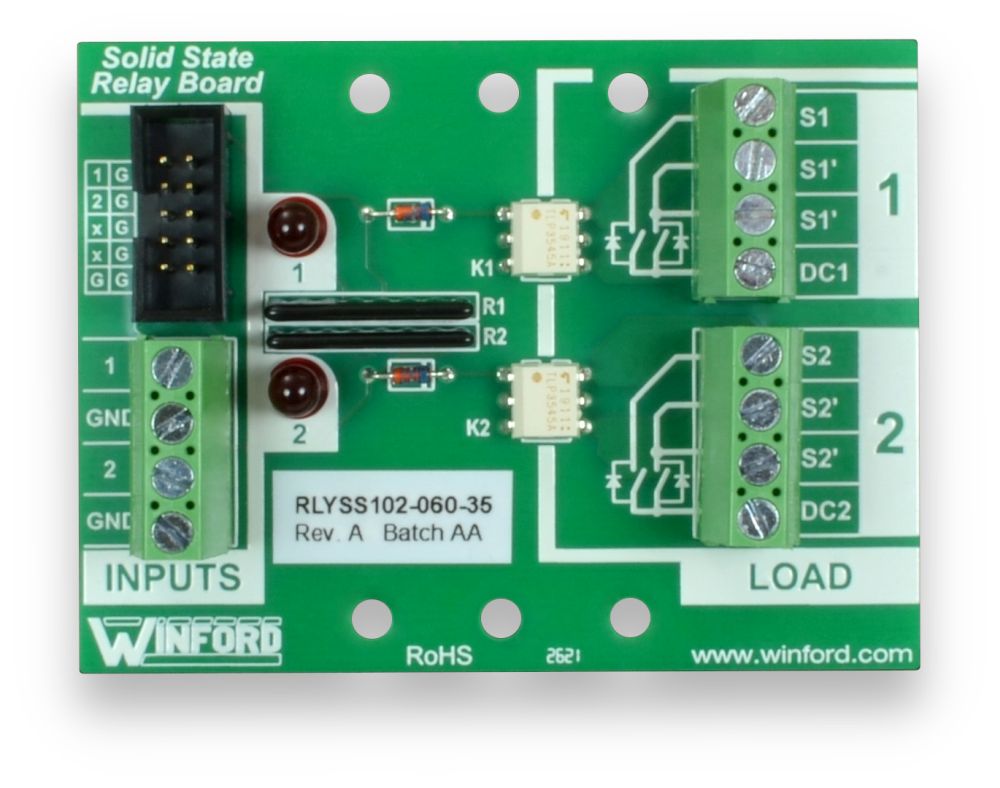 SolidState Relay Board Logic Level Inputs, 2 SPST SolidState Relays